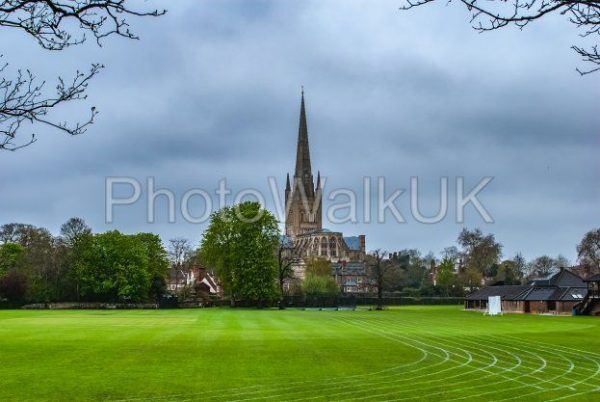 Norwich Cathedral​ across playing fields - Photo Walk UK