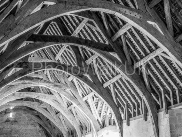 Intricate wooden roof interior of old hall - Photo Walk UK